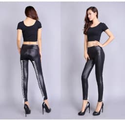 Female Low Waist Elastic Stretch Slim Women Pencil Pants High PU Leather Pants Women Fashion Lace Up Bandage Trousers