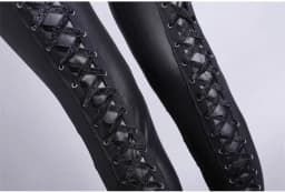 Female Low Waist Elastic Stretch Slim Women Pencil Pants High PU Leather Pants Women Fashion Lace Up Bandage Trousers