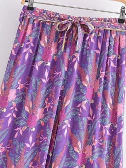 Boho Queens Autumn Women Purple Floral Print Bohemian Wide Leg Pants Lady Gothic Elastic Waist Loose Boho Pant Holiday Trousers