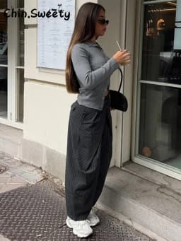 Chic Two Buttons Striped Pleated Trousers Women Loose Pockets Wide Leg Pants Female 2026 Spring Lady Commute All-match Pant New