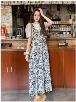 Fashionable Lightweight Summer Floral Wide Leg Strap Pants Women's High Waist Straight Cut Suit Korean Style Lazy Wind