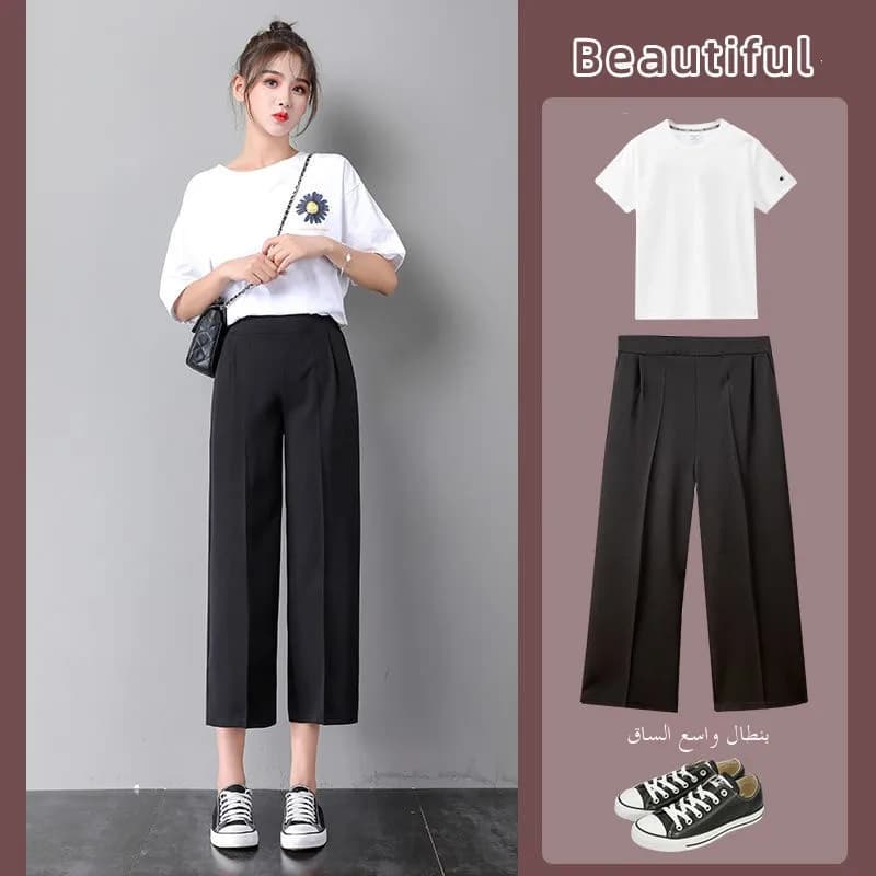 High Waist Wide Leg Seven-Five Pants Women's Summer New Style Korean Version Ice Silk Loose Casual Versatile Five-Five Pants