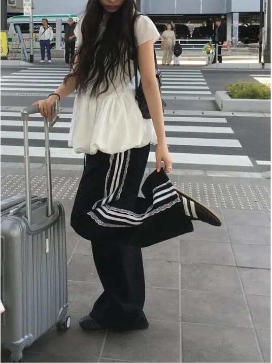 Ruffle Lace Casual Pants Women's Autumn Winter High Waist Slimming Wide Leg Sport Long Pants Jazz Dance Two Bars Ladies Trousers
