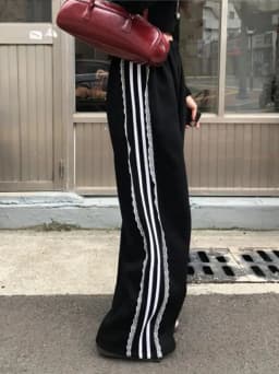 Ruffle Lace Casual Pants Women's Autumn Winter High Waist Slimming Wide Leg Sport Long Pants Jazz Dance Two Bars Ladies Trousers
