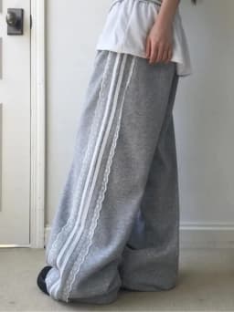 Ruffle Lace Casual Pants Women's Autumn Winter High Waist Slimming Wide Leg Sport Long Pants Jazz Dance Two Bars Ladies Trousers