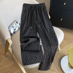 Leopard print wide-leg pants for women high-waisted slimming 2025 new style loose fleece and thickened casual straight-leg pants