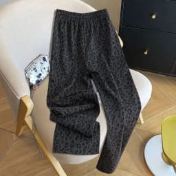 Leopard print wide-leg pants for women high-waisted slimming 2025 new style loose fleece and thickened casual straight-leg pants