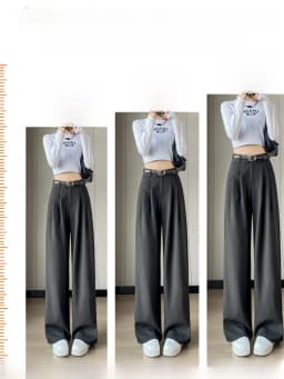 Gray Woolen Suit Wide Leg Pants Women plus Size High Waist Autumn New Thickened Woolen Straight Tube Floor-Length Pants