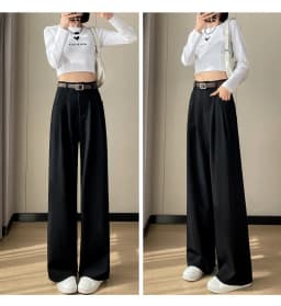 Gray Woolen Suit Wide Leg Pants Women plus Size High Waist Autumn New Thickened Woolen Straight Tube Floor-Length Pants