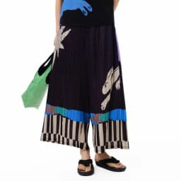 Pleated summer new FUN series elastic waist pocket fun printing casual straight-leg pants women trousers