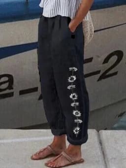 Cotton Linen Solid Women Pants Fashion New Hollow Out Pockets Ladies Casual Streetwear Office Loose Trousers Female