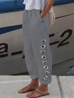 Cotton Linen Solid Women Pants Fashion New Hollow Out Pockets Ladies Casual Streetwear Office Loose Trousers Female