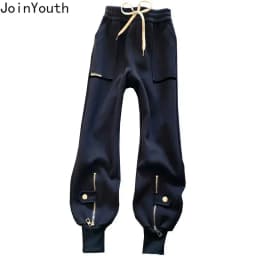 Sweatpants Women Fashion Black Joggers 2025 New Bottoms Zipper Pocket Casual Streetwear Trousers Pantalon Femme Y2k Clothes