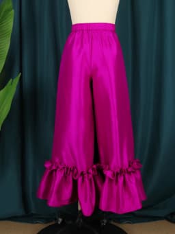 Women Pants High Waist Loose Elegant Shiny Flare Pleated Wide Leg Trendy Long Capris Cocktail Party Bottoms Trim Trousers