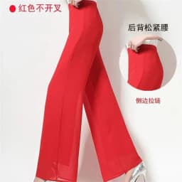 Summer Korean Chiffon Wide Leg Pants Women's Zipper/Elasticity High Waist Split Culottes Pant Chiffon Trousers Dancing Hakama