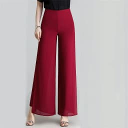 Summer Korean Chiffon Wide Leg Pants Women's Zipper/Elasticity High Waist Split Culottes Pant Chiffon Trousers Dancing Hakama