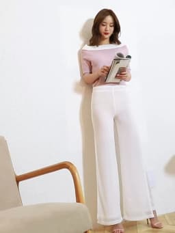 Summer Korean Chiffon Wide Leg Pants Women's Zipper/Elasticity High Waist Split Culottes Pant Chiffon Trousers Dancing Hakama
