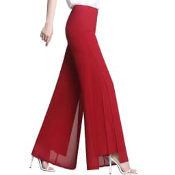 Summer Korean Chiffon Wide Leg Pants Women's Zipper/Elasticity High Waist Split Culottes Pant Chiffon Trousers Dancing Hakama