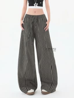 Summer Luxury Linen Fabric Stripe Casual Pants Women Loose Wide Leg Floor Pant Female Fashion Trend Cozy Trousers Girl XS-XXL