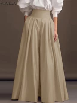 2025 ZANZEA Vintage High Waisted Office Pantalons Fashion Solid Pleating Pants Women Wide Leg Formal Trouser Casual Pockets Pant