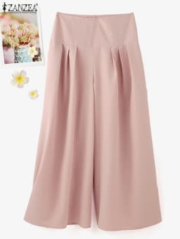2025 ZANZEA Vintage High Waisted Office Pantalons Fashion Solid Pleating Pants Women Wide Leg Formal Trouser Casual Pockets Pant