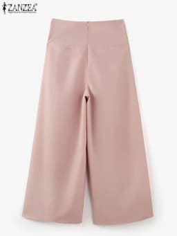 2025 ZANZEA Vintage High Waisted Office Pantalons Fashion Solid Pleating Pants Women Wide Leg Formal Trouser Casual Pockets Pant