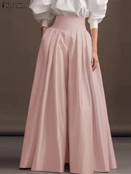 2025 ZANZEA Vintage High Waisted Office Pantalons Fashion Solid Pleating Pants Women Wide Leg Formal Trouser Casual Pockets Pant