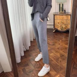 2023 New Spring and Autumn Loose Straight Wide-Leg Pants Casual White Knitted Fabric Baggy Pants Women's