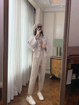 2023 New Spring and Autumn Loose Straight Wide-Leg Pants Casual White Knitted Fabric Baggy Pants Women's