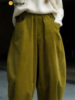 HanOrange 2026 Autumn Winter Lazy Arc Corduroy Wide Leg Pants Women Elastic Waist Loose Casual Comfortable Trousers Female