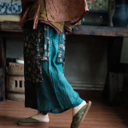 100% Ramie Women Ankle-length Casual Pants New 2026 Summer Vintage Style Patchwork Color Loose Female Wide Leg Pants M2383