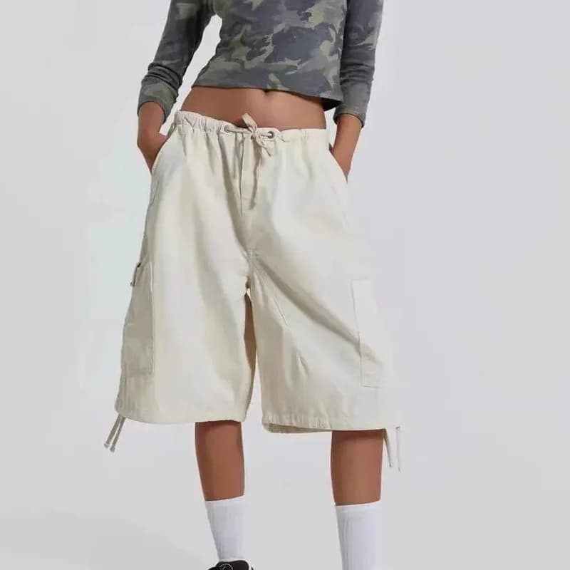 Y2K Cargo Jean Shorts Women Summer Camouflage Print Drawstring Low Rise Baggy Denim Shorts Casual Jorts Streetwear