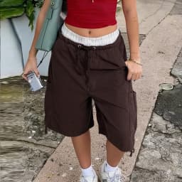 Y2K Cargo Jean Shorts Women Summer Camouflage Print Drawstring Low Rise Baggy Denim Shorts Casual Jorts Streetwear