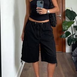 Y2K Cargo Jean Shorts Women Summer Camouflage Print Drawstring Low Rise Baggy Denim Shorts Casual Jorts Streetwear