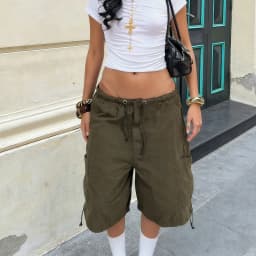 Y2K Cargo Jean Shorts Women Summer Camouflage Print Drawstring Low Rise Baggy Denim Shorts Casual Jorts Streetwear