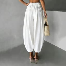 OMSJ Elegant Fashion Loose Fit Lantern Pants Women's Solid Color High Waist Pleated Comfortable Casual Trousers Party Streetwear