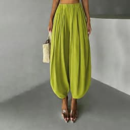 OMSJ Elegant Fashion Loose Fit Lantern Pants Women's Solid Color High Waist Pleated Comfortable Casual Trousers Party Streetwear