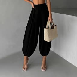 OMSJ Elegant Fashion Loose Fit Lantern Pants Women's Solid Color High Waist Pleated Comfortable Casual Trousers Party Streetwear