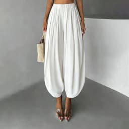 OMSJ Elegant Fashion Loose Fit Lantern Pants Women's Solid Color High Waist Pleated Comfortable Casual Trousers Party Streetwear