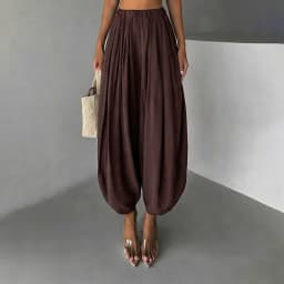 OMSJ Elegant Fashion Loose Fit Lantern Pants Women's Solid Color High Waist Pleated Comfortable Casual Trousers Party Streetwear