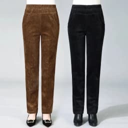 Spring Fall Elastic High Waist Straight Trousers Women Classic Black Pantalones De Mujer Mother's Casual Brown Corduroy Pants