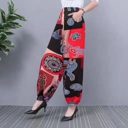 2024 NEW Ice Silk Pants Women Summer Elastic High Waist Thin Harem Pants Fashion Printed Casual Wide Leg Pants Female Trousers