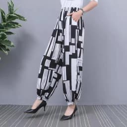2024 NEW Ice Silk Pants Women Summer Elastic High Waist Thin Harem Pants Fashion Printed Casual Wide Leg Pants Female Trousers