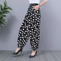 2024 NEW Ice Silk Pants Women Summer Elastic High Waist Thin Harem Pants Fashion Printed Casual Wide Leg Pants Female Trousers