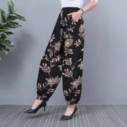 2024 NEW Ice Silk Pants Women Summer Elastic High Waist Thin Harem Pants Fashion Printed Casual Wide Leg Pants Female Trousers