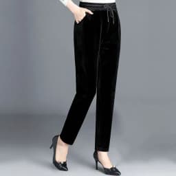 Winter Women's Gold Velvet Pants Casual Loose Straight Pants Female Autumn Winter Elastic Waist Trousers 5XL Black W24