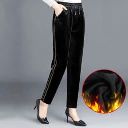 Winter Women's Gold Velvet Pants Casual Loose Straight Pants Female Autumn Winter Elastic Waist Trousers 5XL Black W24