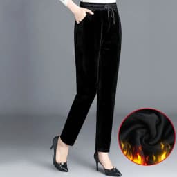 Winter Women's Gold Velvet Pants Casual Loose Straight Pants Female Autumn Winter Elastic Waist Trousers 5XL Black W24