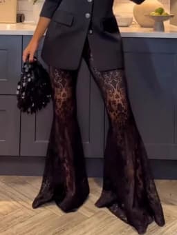 2026 Sexy Black Lace Pants For Women Fashion High Waist Wide Leg Long Pants Female Elegant Streetwear Party Womens Clothing New