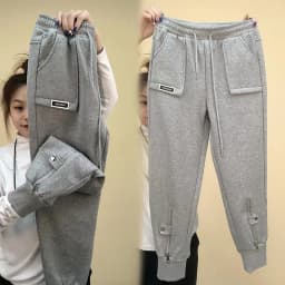Autumn Winter Women Pants Add Velvet Pants Elastic Waist Zipper Guard Harem Pants Casual Sports Trousers Female Harem Pants